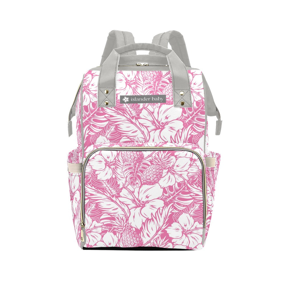 Hibiscus Pineapple Pink Multi-Function Baby Diaper Backpack Bag