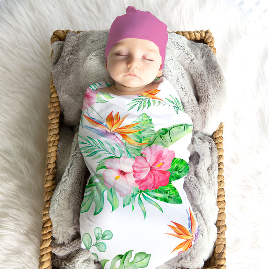 Watercolor Hibiscus Swaddle Blanket