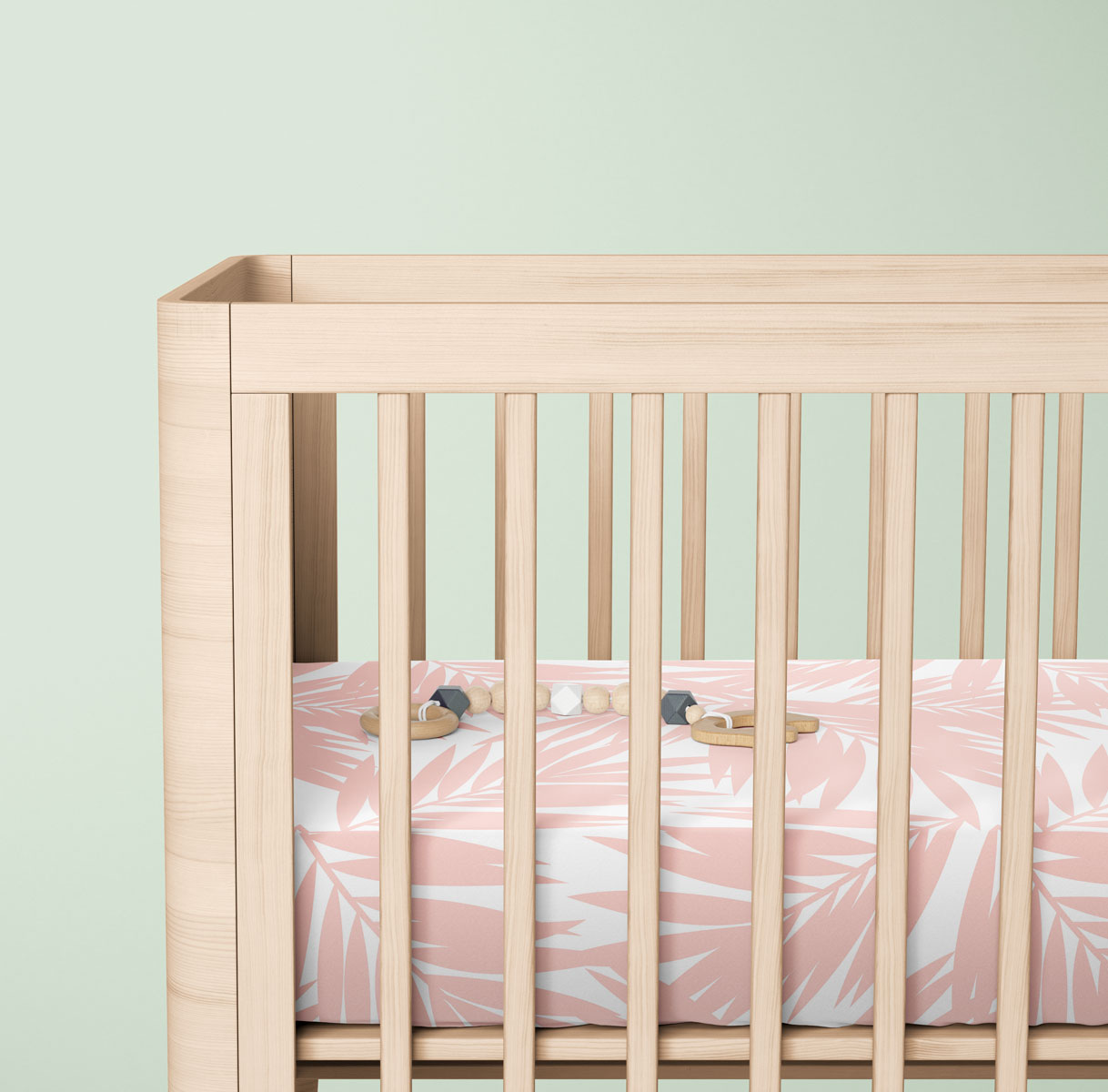 Coconut Palm Leaves Light Coral Baby Crib Sheet