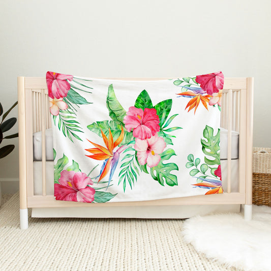 Watercolor Hibiscus Minky Baby Blanket