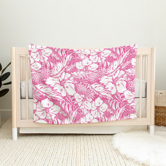 Hibiscus Pineapple Pink Minky Baby Blanket