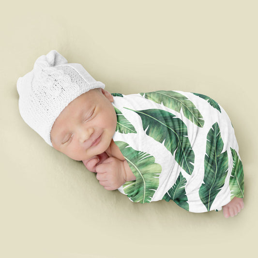 Modern Boho Banana Leaves Swaddle Blanket