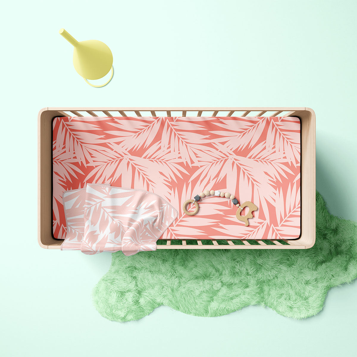 Coconut Palm Leaves Coral Baby Crib Sheet