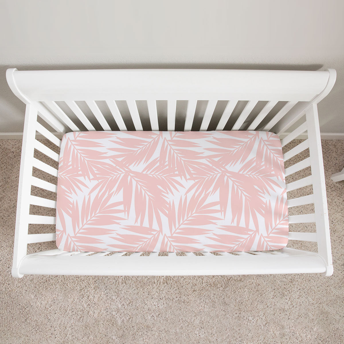 Coconut Palm Leaves Light Coral Baby Crib Sheet