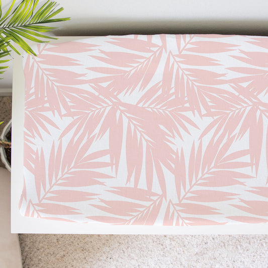 Coconut Palm Leaves Light Coral Baby Changing Pad Cover