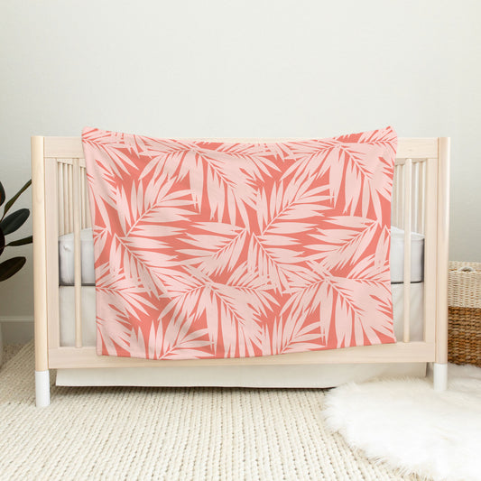 Palm Leaves Coral Minky Baby Blanket