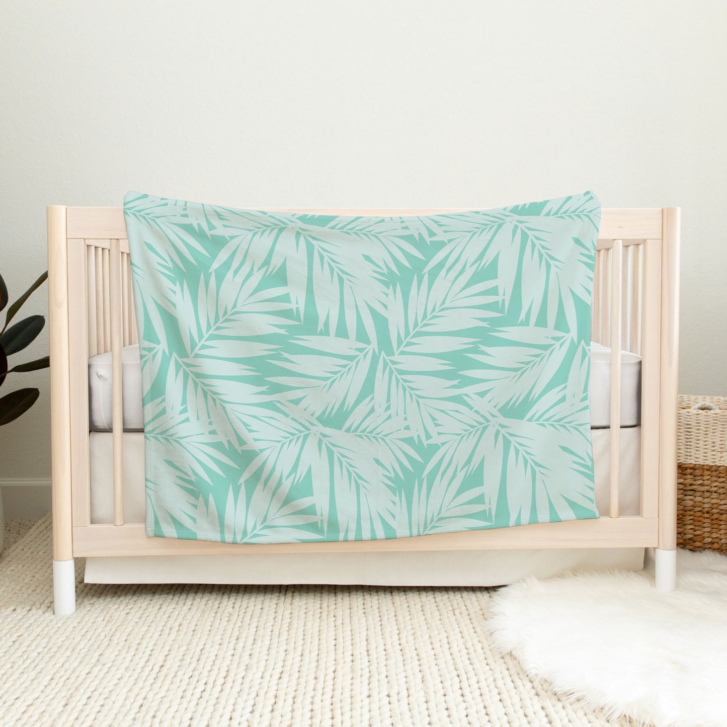 Palm Leaves Teal Minky Baby Blanket