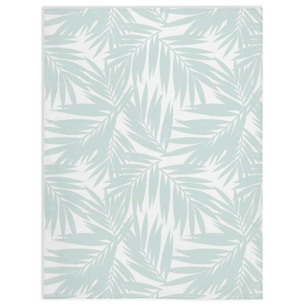 Coconut Palm Leaves Light Teal Minky Baby Blanket