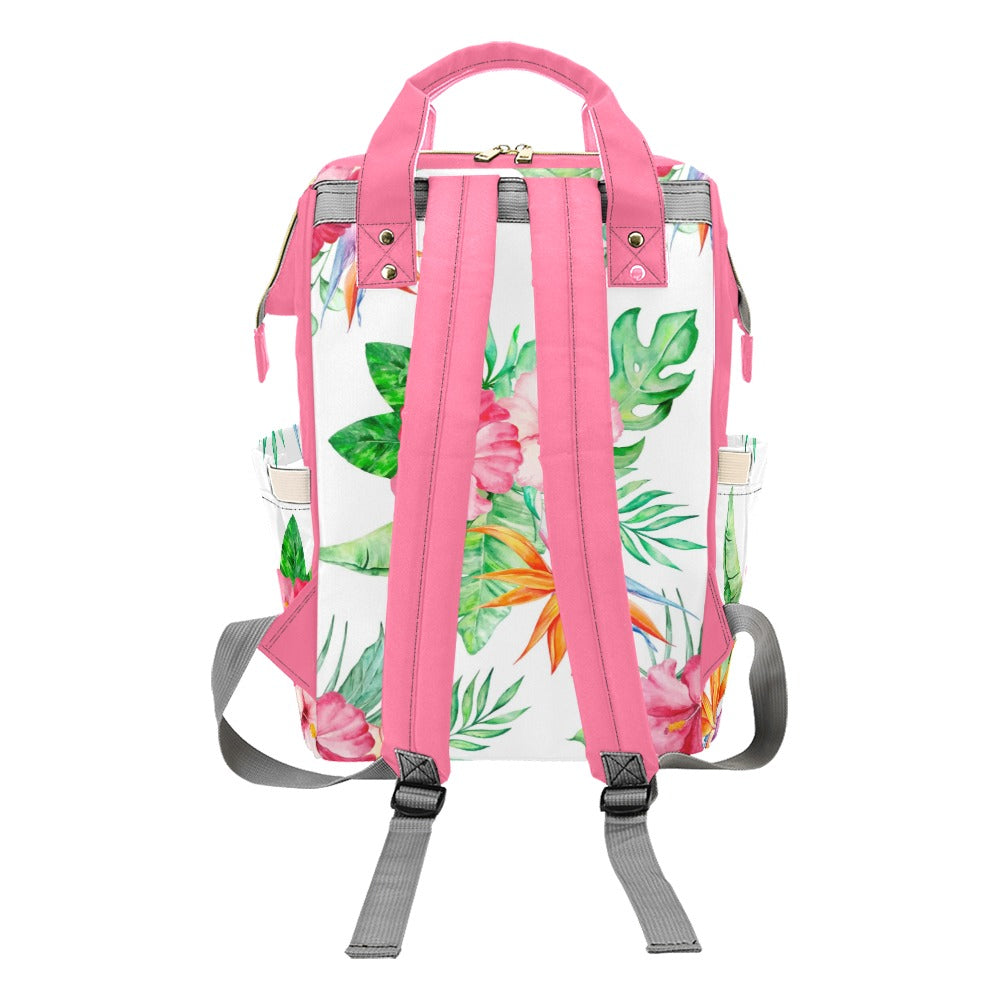 Watercolor Hibiscus Multi-Function Baby Diaper Backpack Bag