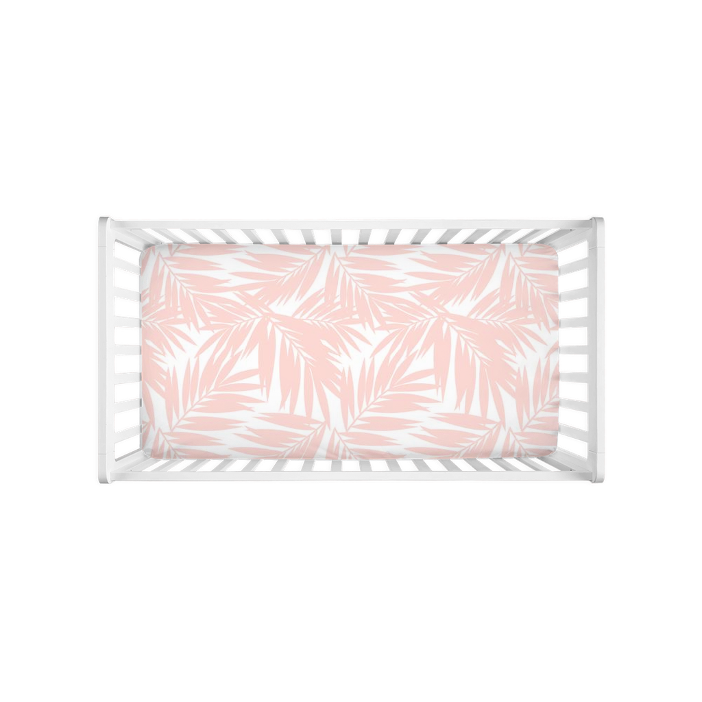 Coconut Palm Leaves Light Coral Baby Crib Sheet