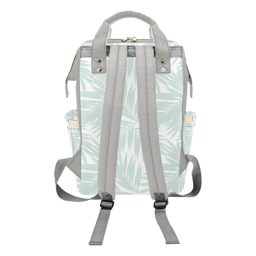 Palm Leaves Light Teal Multi-Function Baby Diaper Backpack Bag