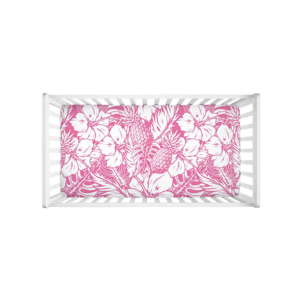 Hibiscus Pineapple Pink Baby Crib Sheet