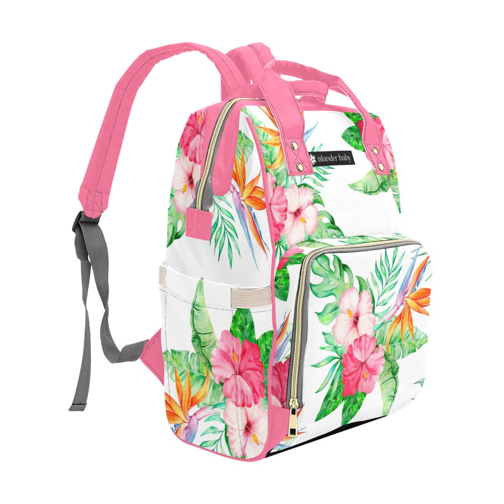 Watercolor Hibiscus Multi-Function Baby Diaper Backpack Bag