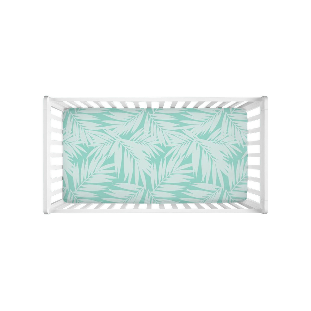 Coconut Palm Leaves Teal Baby Crib Sheet