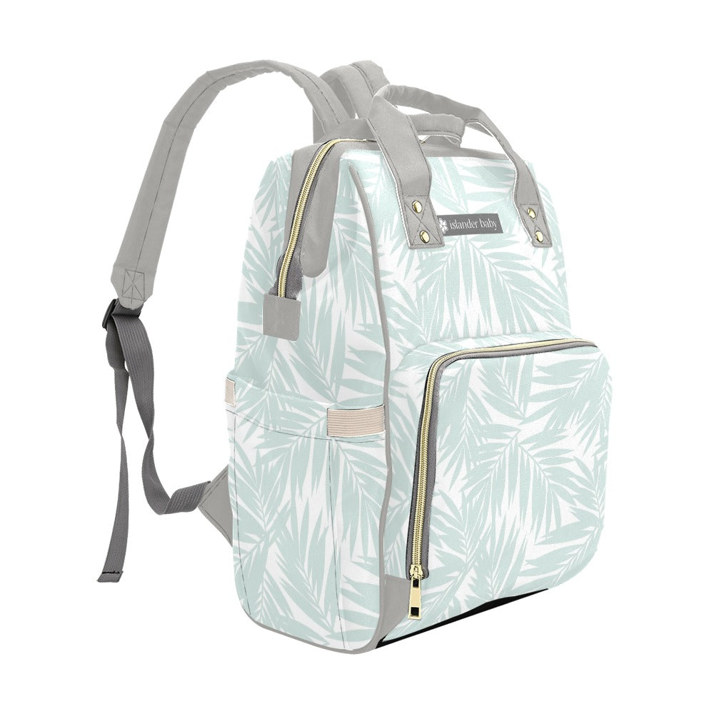 Palm Leaves Light Teal Multi-Function Baby Diaper Backpack Bag