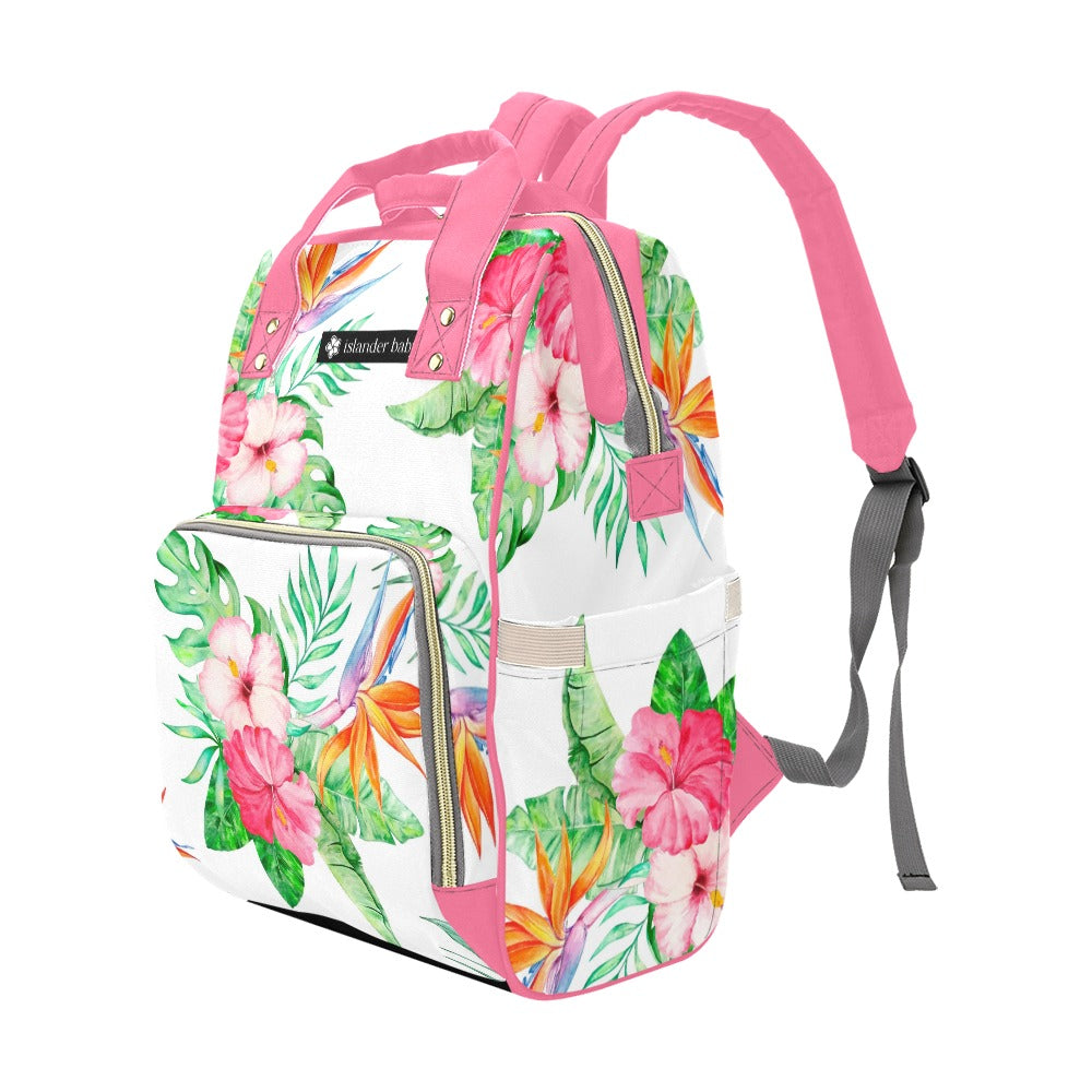 Watercolor Hibiscus Multi-Function Baby Diaper Backpack Bag