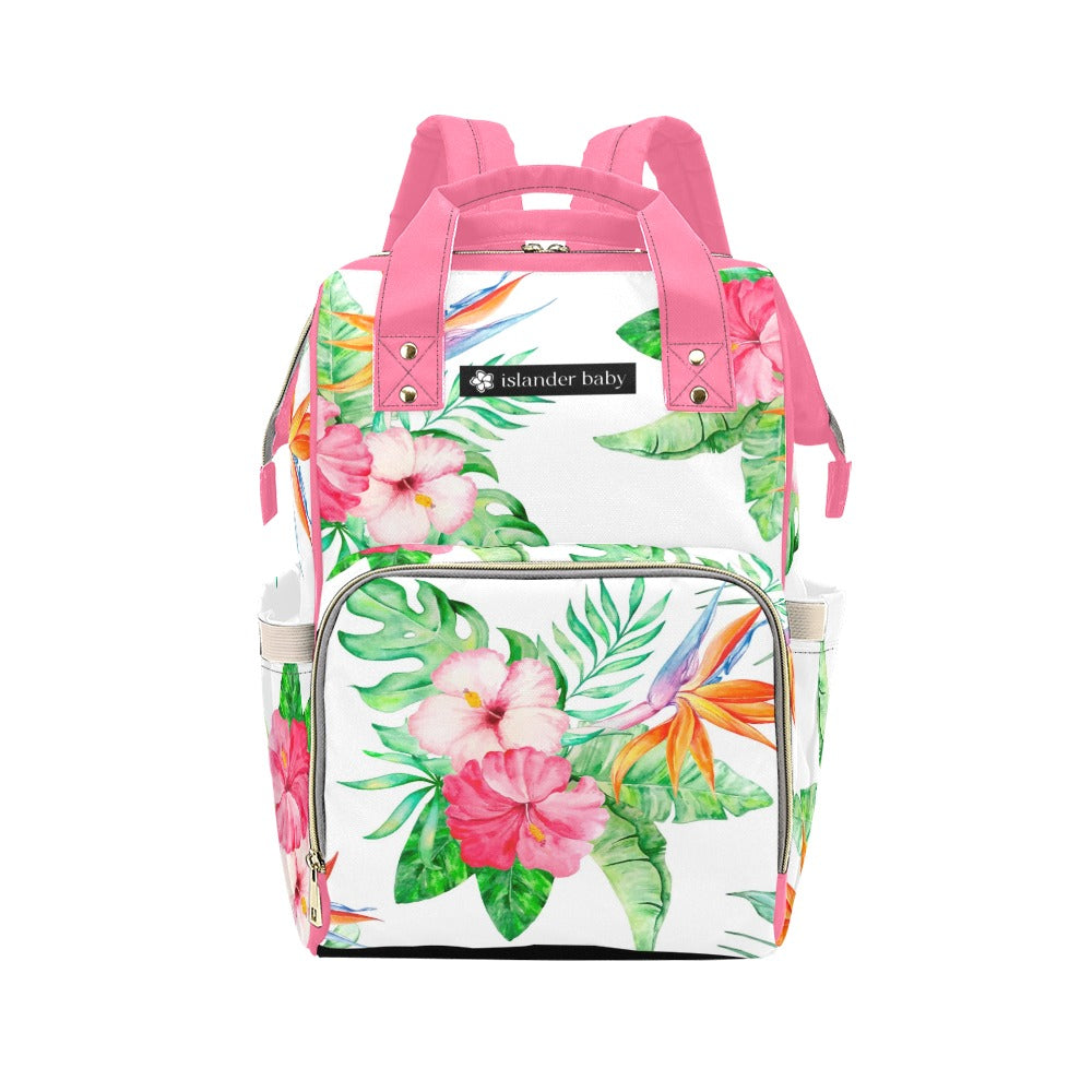 Watercolor Hibiscus Multi-Function Baby Diaper Backpack Bag