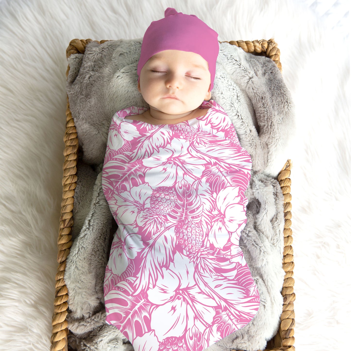 Hibiscus Pineapple Pink Swaddle Blanket