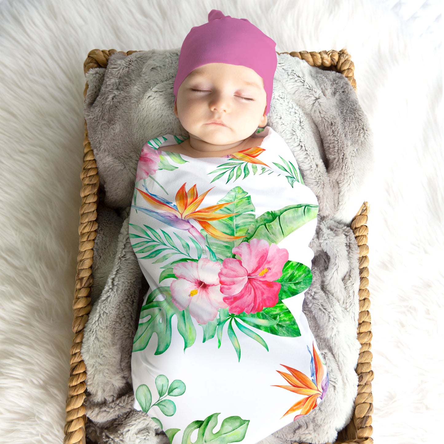 Watercolor Hibiscus Swaddle Blanket