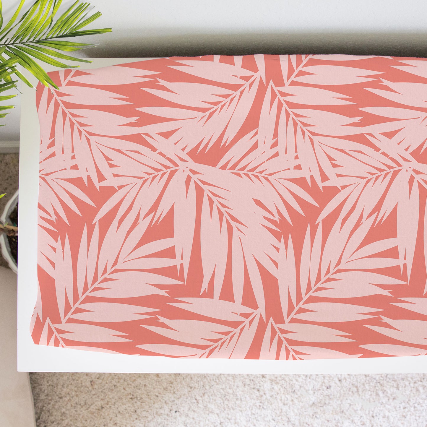 Coconut Palm Leaves Coral Baby Changing Pad Cover