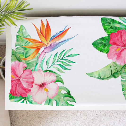 Watercolor Hibiscus Baby Changing Pad Cover