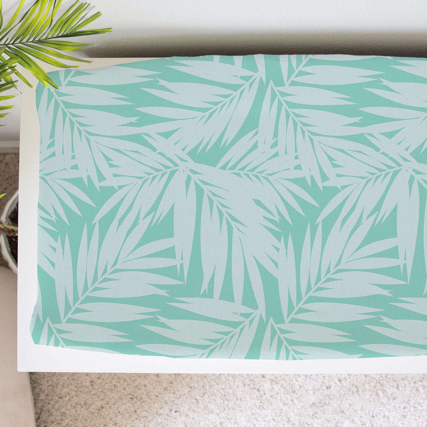 Coconut Palm Leaves Teal Baby Changing Pad Cover