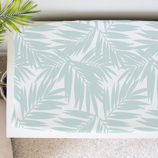 Coconut Palm Leaves Light Teal Baby Changing Pad Cover