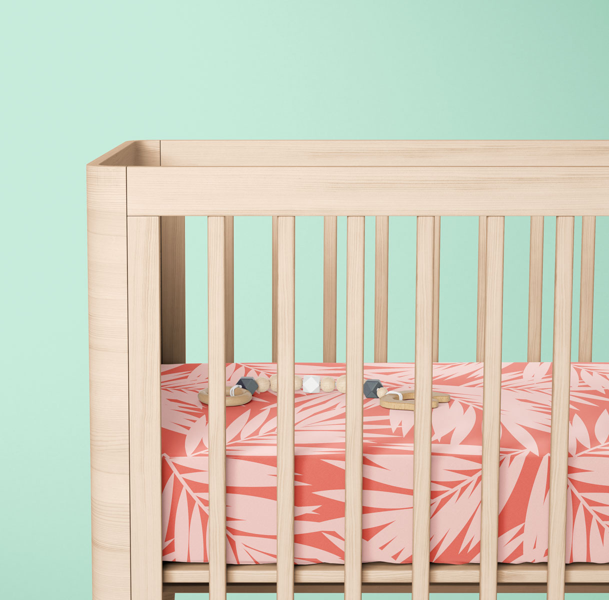 Coconut Palm Leaves Coral Baby Crib Sheet
