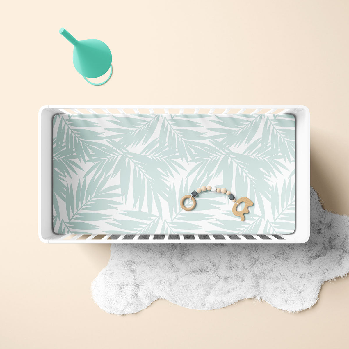Coconut Palm Leaves Light Teal Baby Crib Sheet