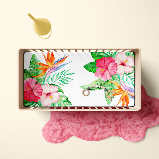 Watercolor Hibiscus Baby Crib Sheet