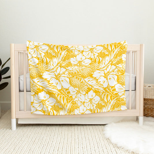 Hibiscus Pineapple Yellow Minky Baby Blanket