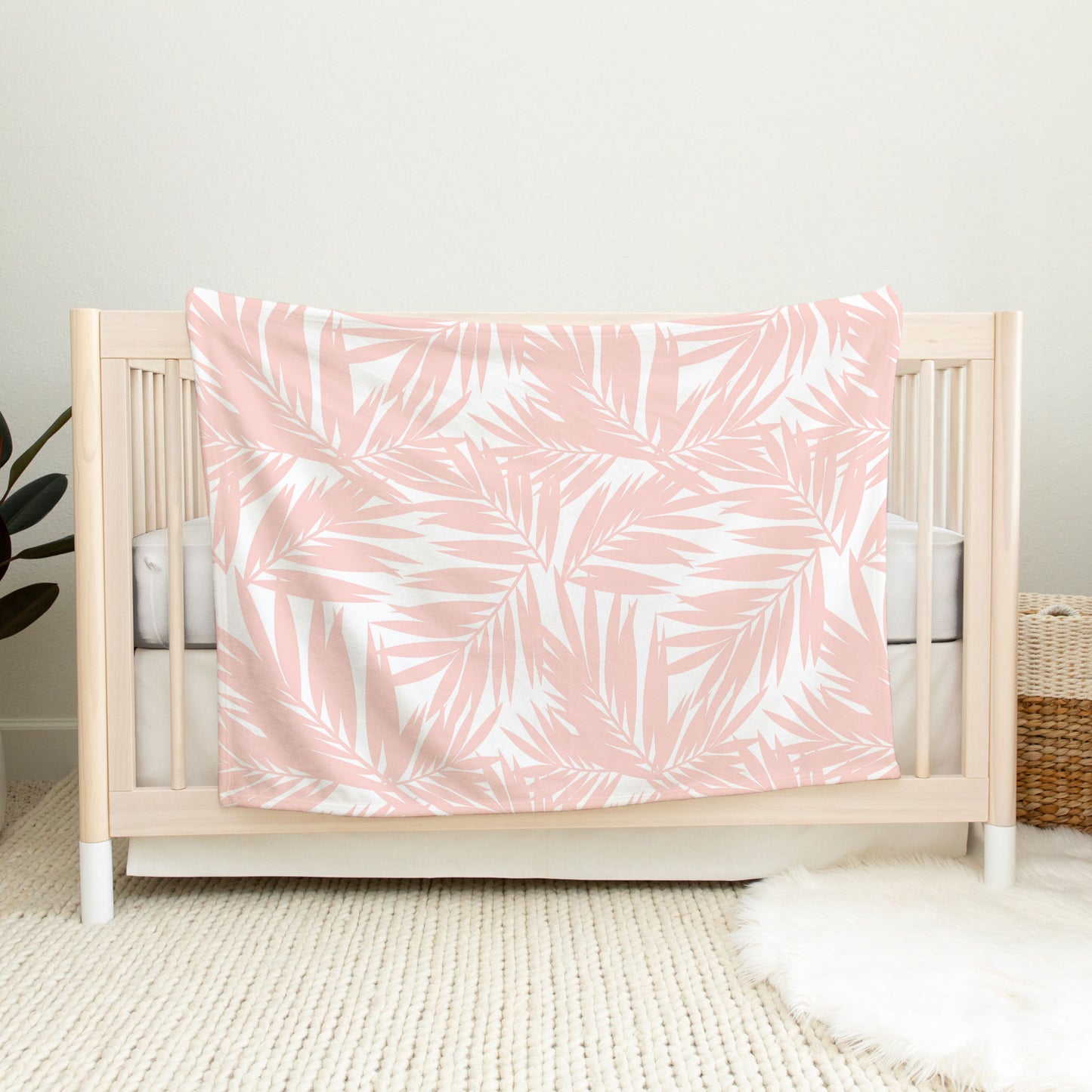 Coconut Palm Leaves Light Coral Minky Baby Blanket