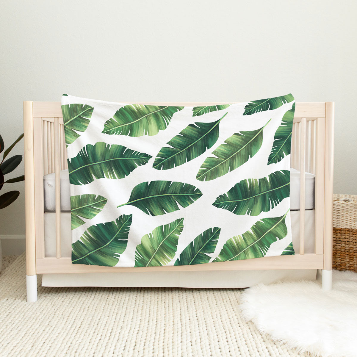 Modern Boho Banana Leaves Minky Baby Blanket