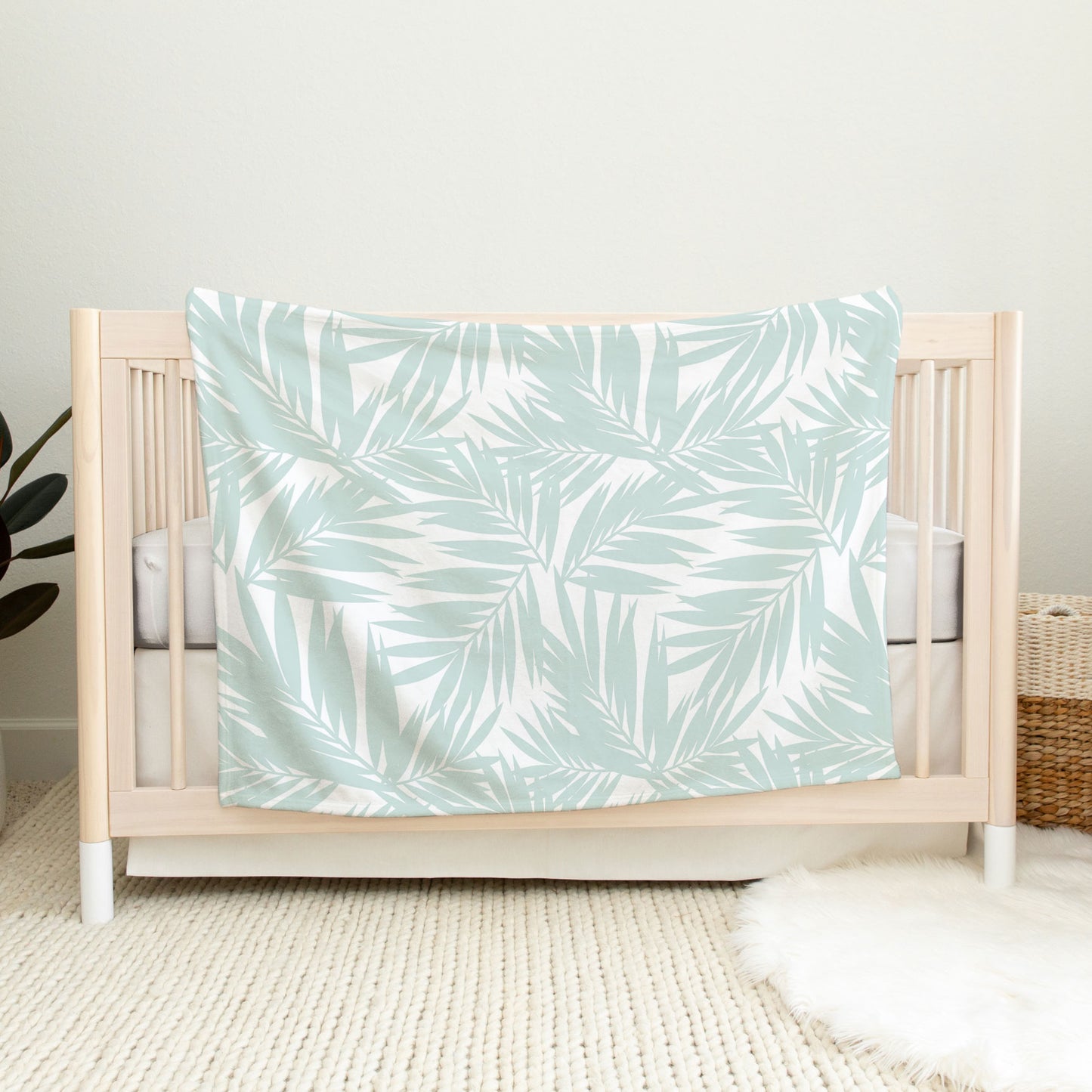 Coconut Palm Leaves Light Teal Minky Baby Blanket