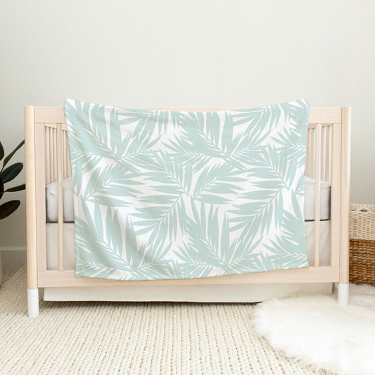 Coconut Palm Leaves Light Teal Minky Baby Blanket