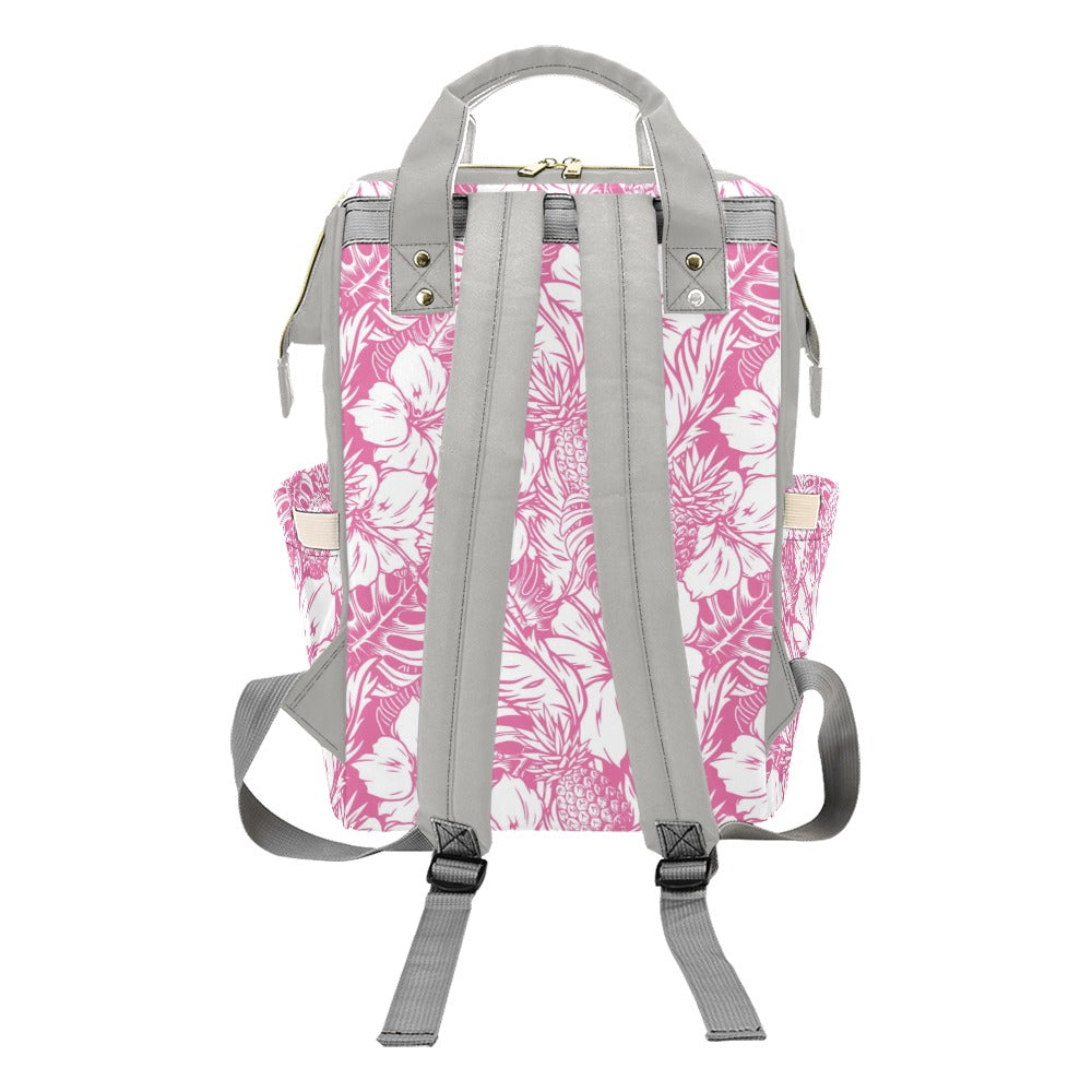 Hibiscus Pineapple Pink Multi-Function Baby Diaper Backpack Bag