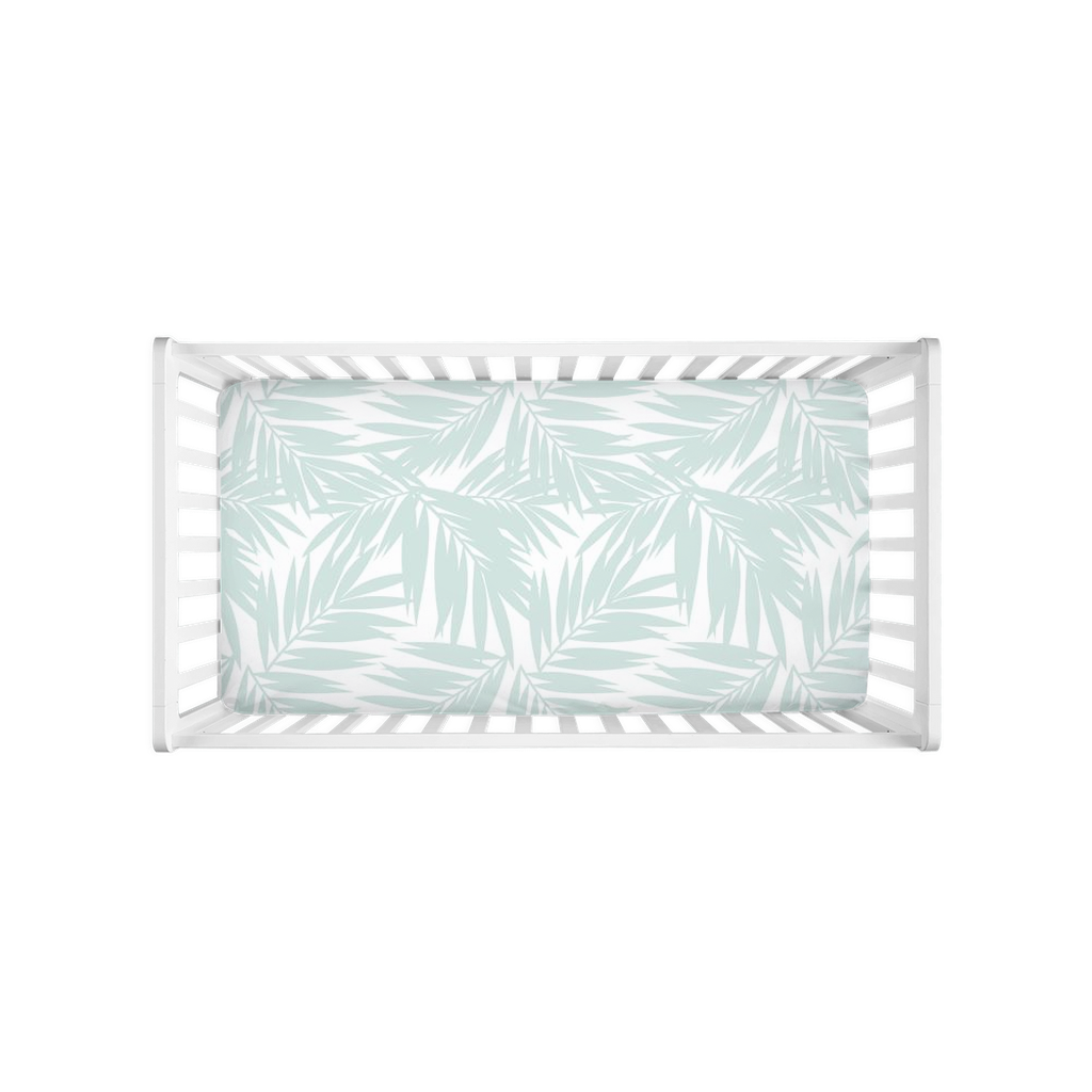 Coconut Palm Leaves Light Teal Baby Crib Sheet