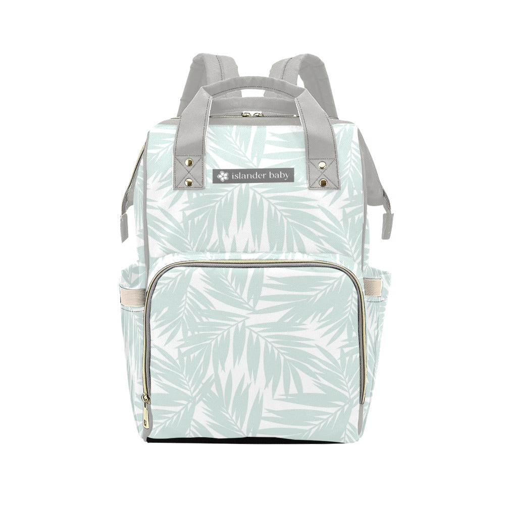 Palm Leaves Light Teal Multi-Function Baby Diaper Backpack Bag