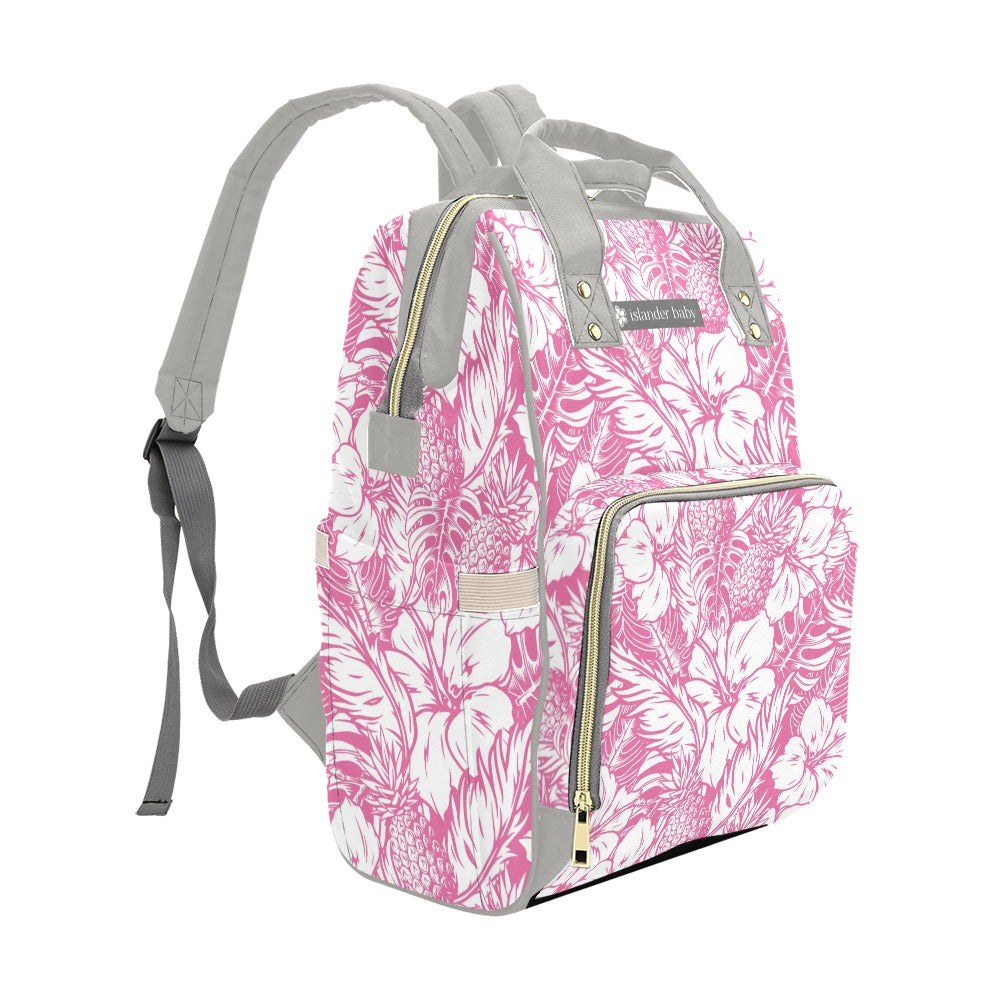 Hibiscus Pineapple Pink Multi-Function Baby Diaper Backpack Bag