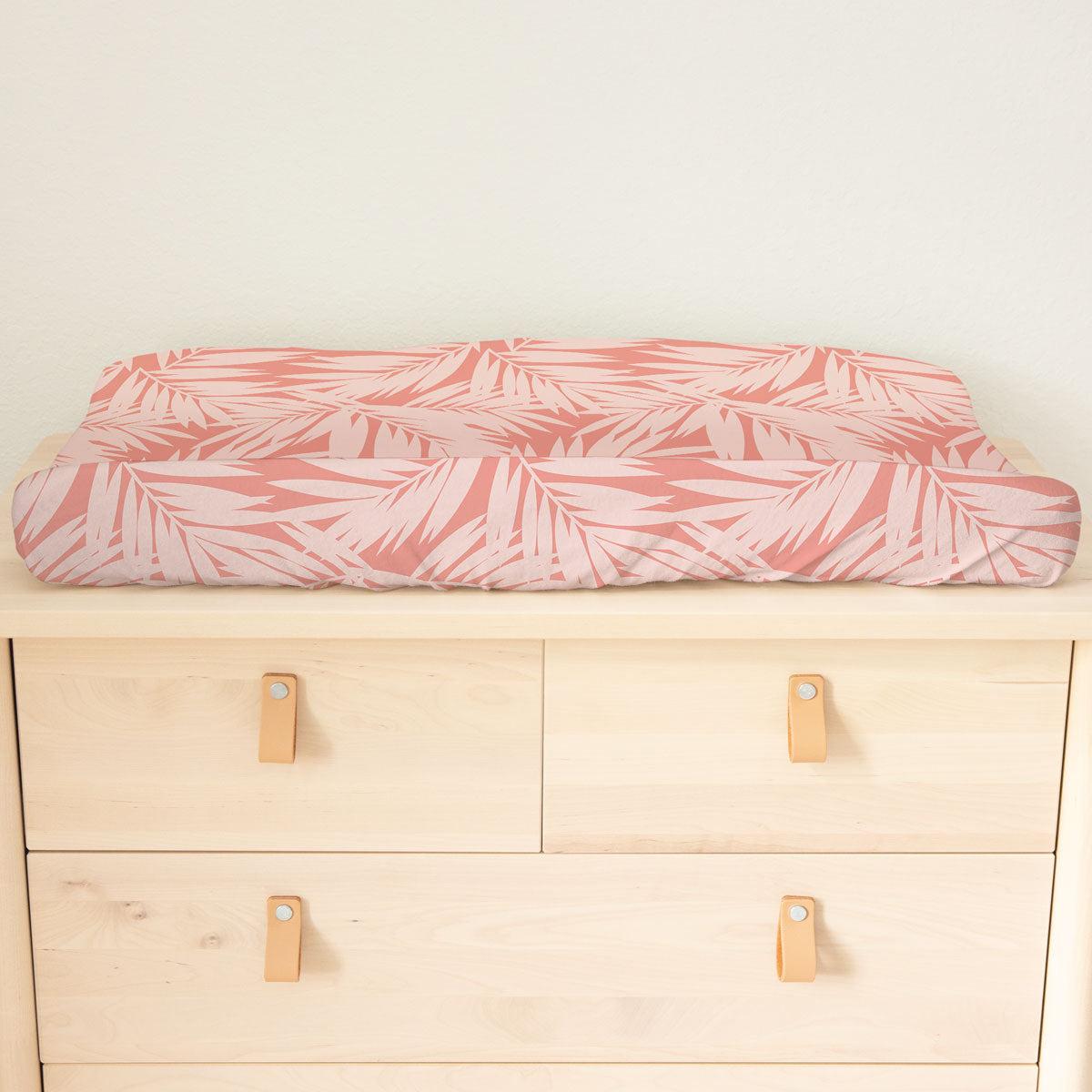 Coconut Palm Leaves Coral Baby Changing Pad Cover