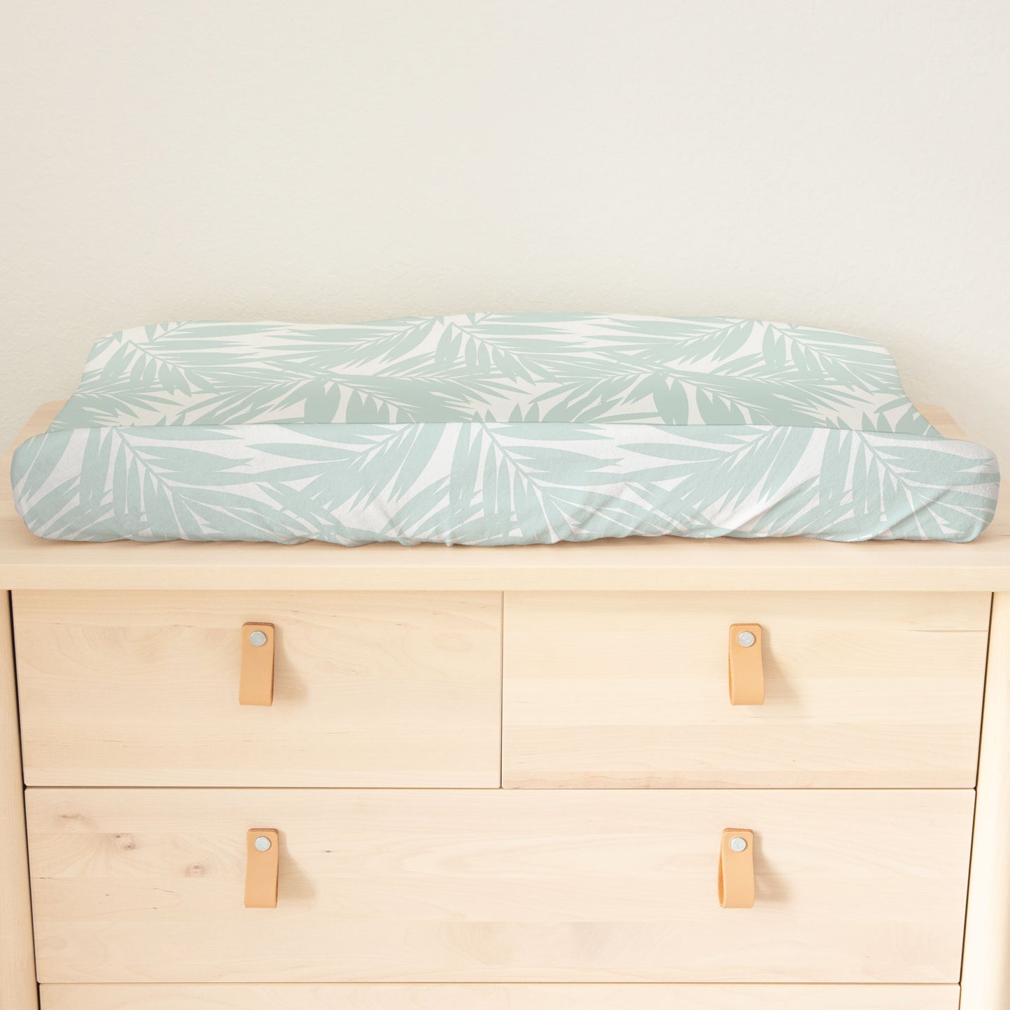 Coconut Palm Leaves Light Teal Baby Changing Pad Cover