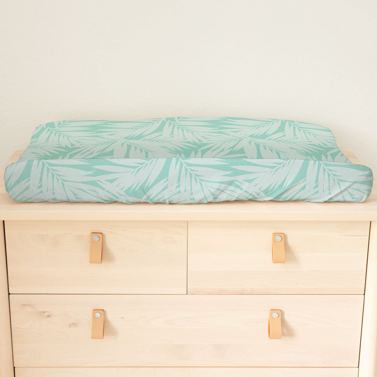 Coconut Palm Leaves Teal Baby Changing Pad Cover