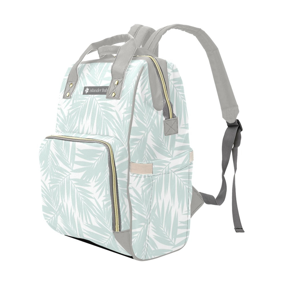 Palm Leaves Light Teal Multi-Function Baby Diaper Backpack Bag