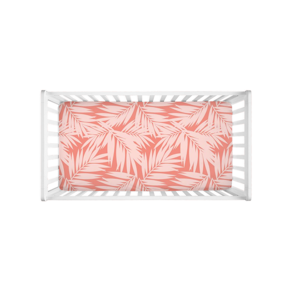 Coconut Palm Leaves Coral Baby Crib Sheet