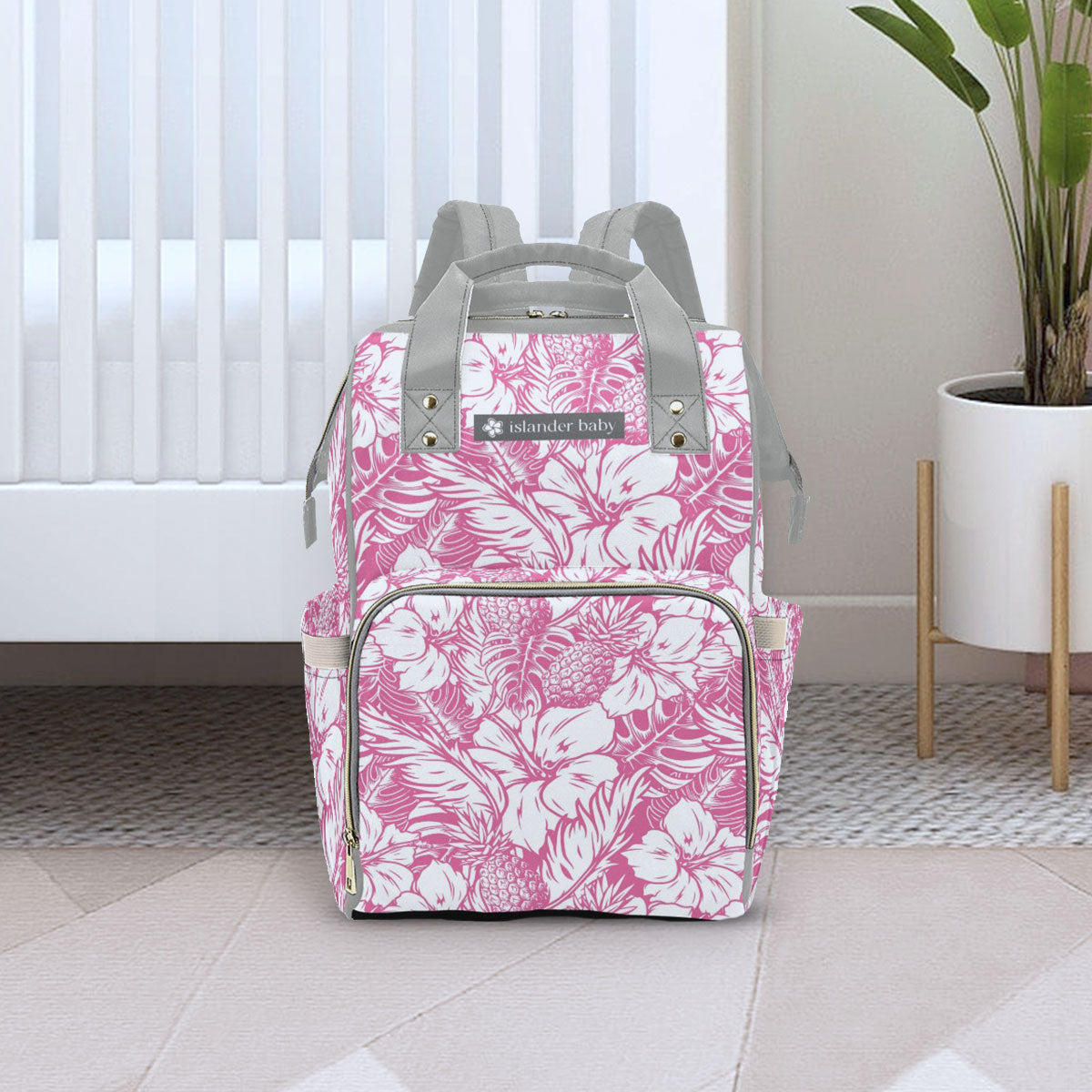 Hibiscus Pineapple Pink Multi-Function Baby Diaper Backpack Bag