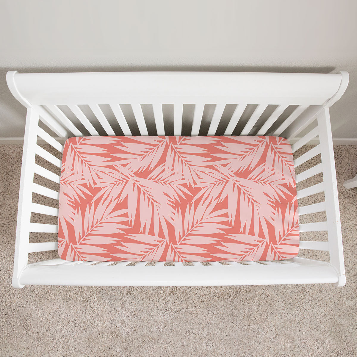 Coconut Palm Leaves Coral Baby Crib Sheet