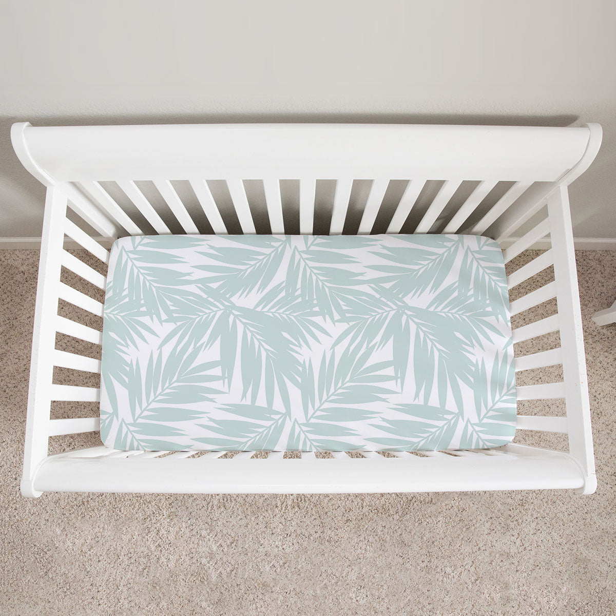 Coconut Palm Leaves Light Teal Baby Crib Sheet