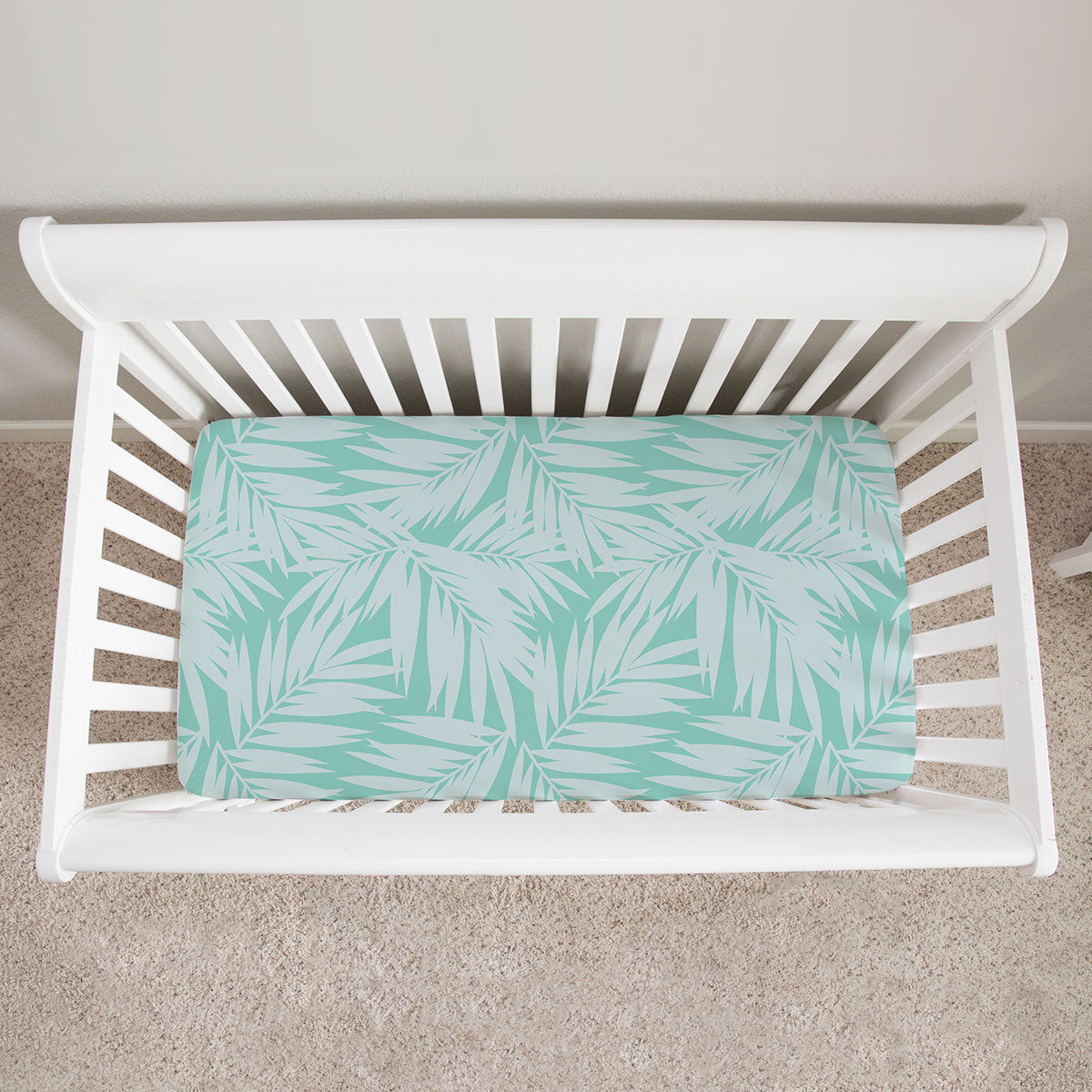 Coconut Palm Leaves Teal Baby Crib Sheet