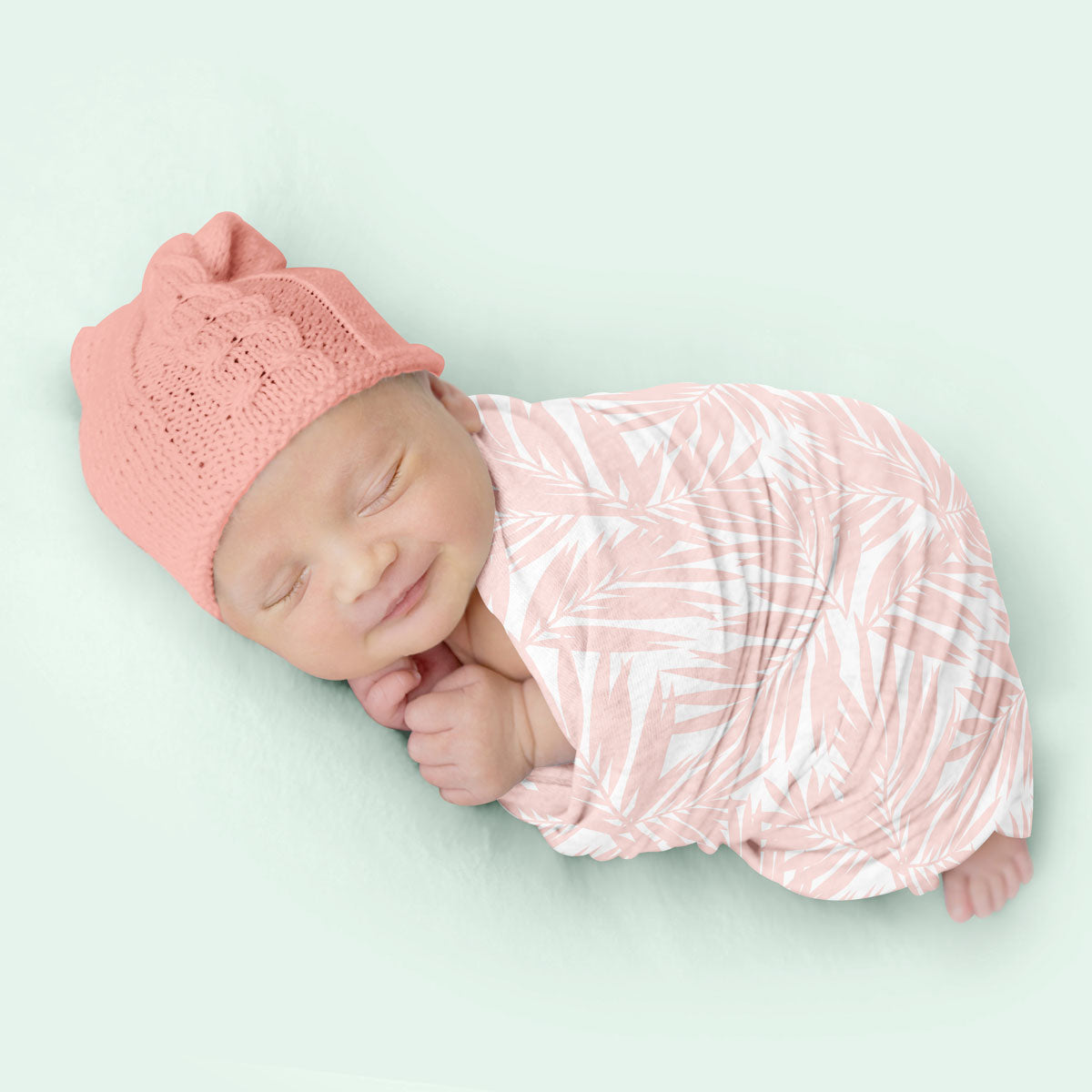 Coconut Palm Leaves Light Coral Swaddle Blanket