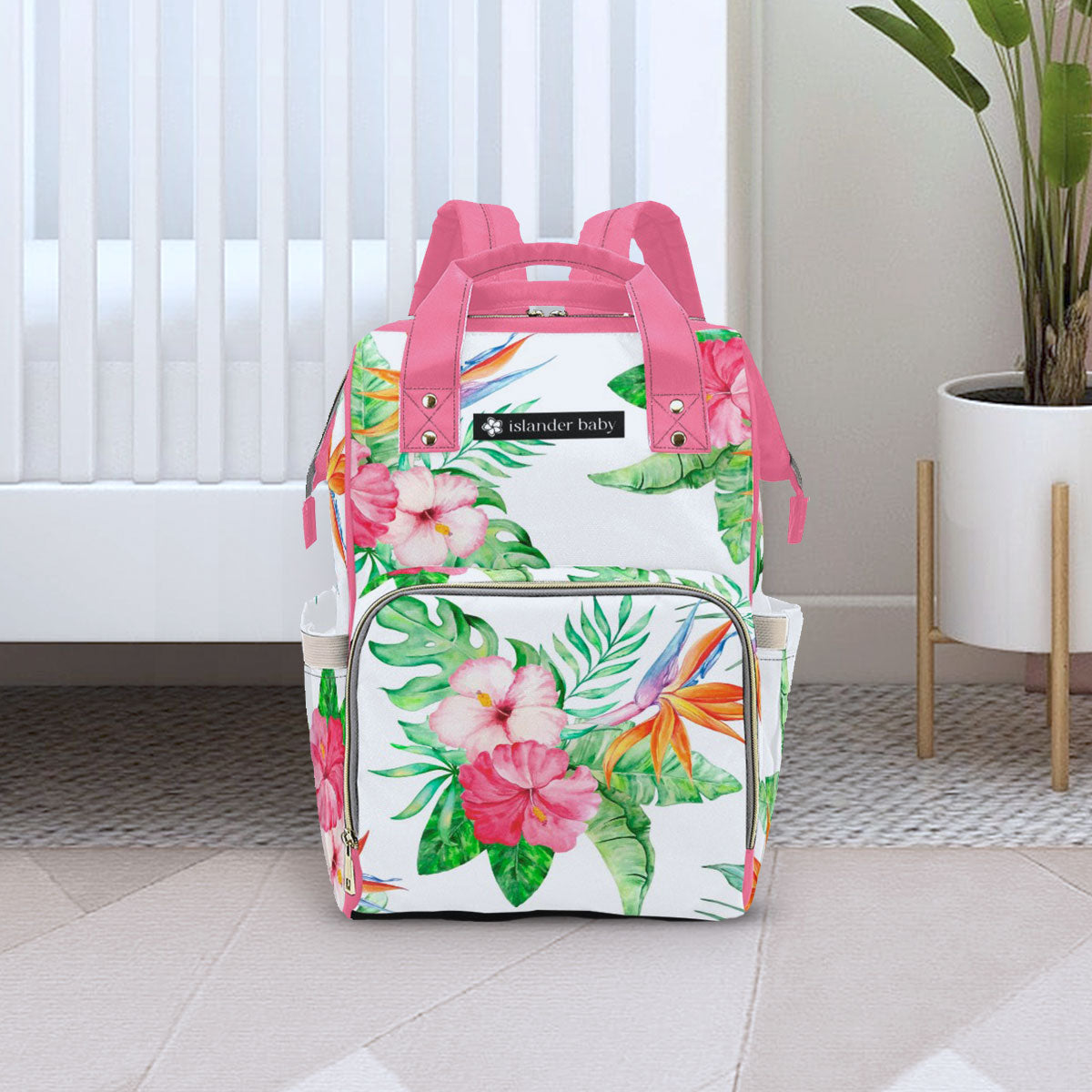 Watercolor Hibiscus Multi-Function Baby Diaper Backpack Bag